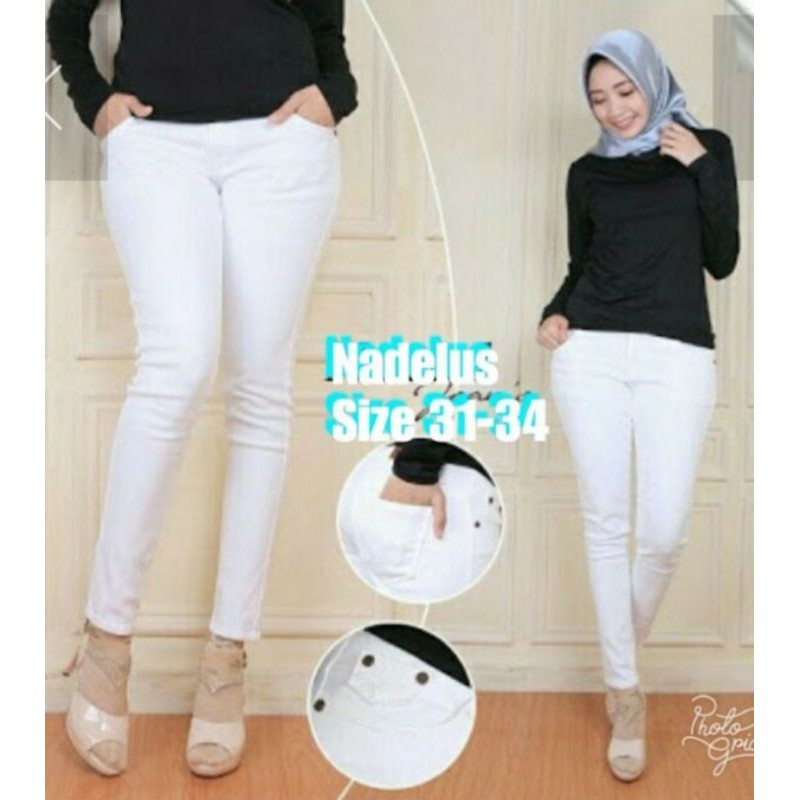 CELANA PANJANG PUTIH /HITAM/NAVY JEANS NADELUS ORIGINAL uk 31-34