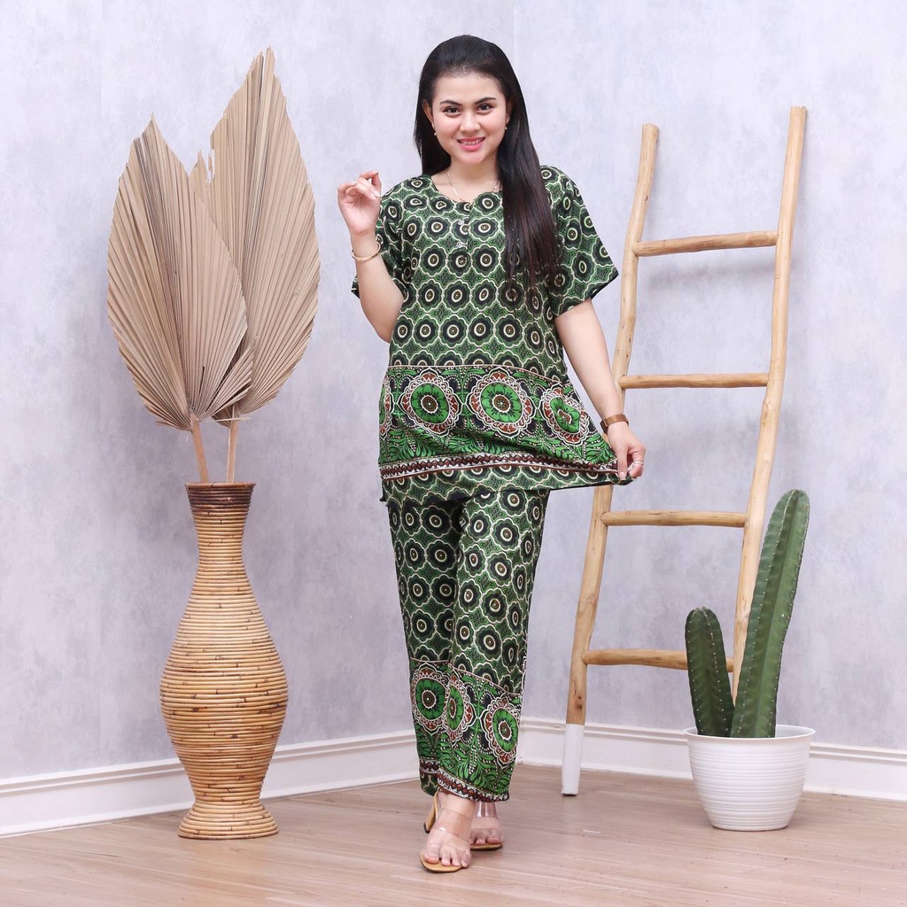 Batik Prass - Setelan Baju Tidur Busui Lengan Pendek - Piyama Batik Terbaru - Baju Santai-ITALY HIJAU