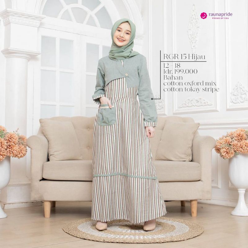 Gamis Remaja Original RGR 15 by Rauna Pride|Baju Gamis Remaja|Baju Gamis Polos Mix Salur|Gamis Teen|