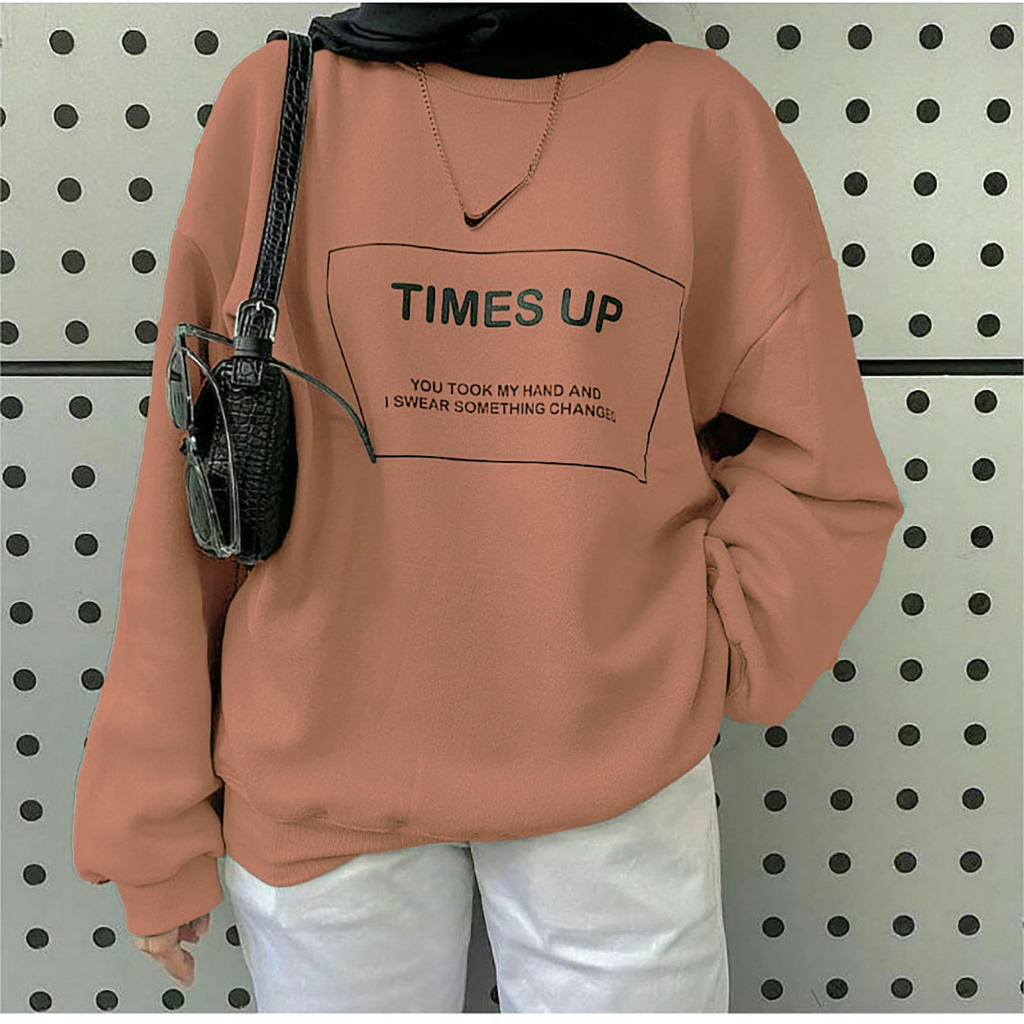 IvannaCollection Sweater Couple Pasangan Pria Wanita Oversize Times Up Bahan Tebal Size L-XXL