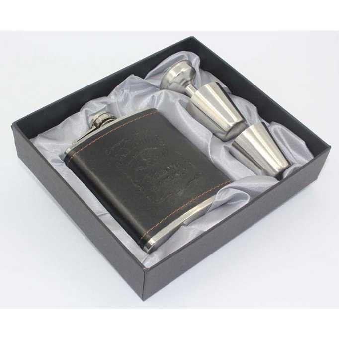 Botol Bir Hip Flask Stainless Steel Leather 7Oz with 2 Stainless Steel Mini Shot Glass