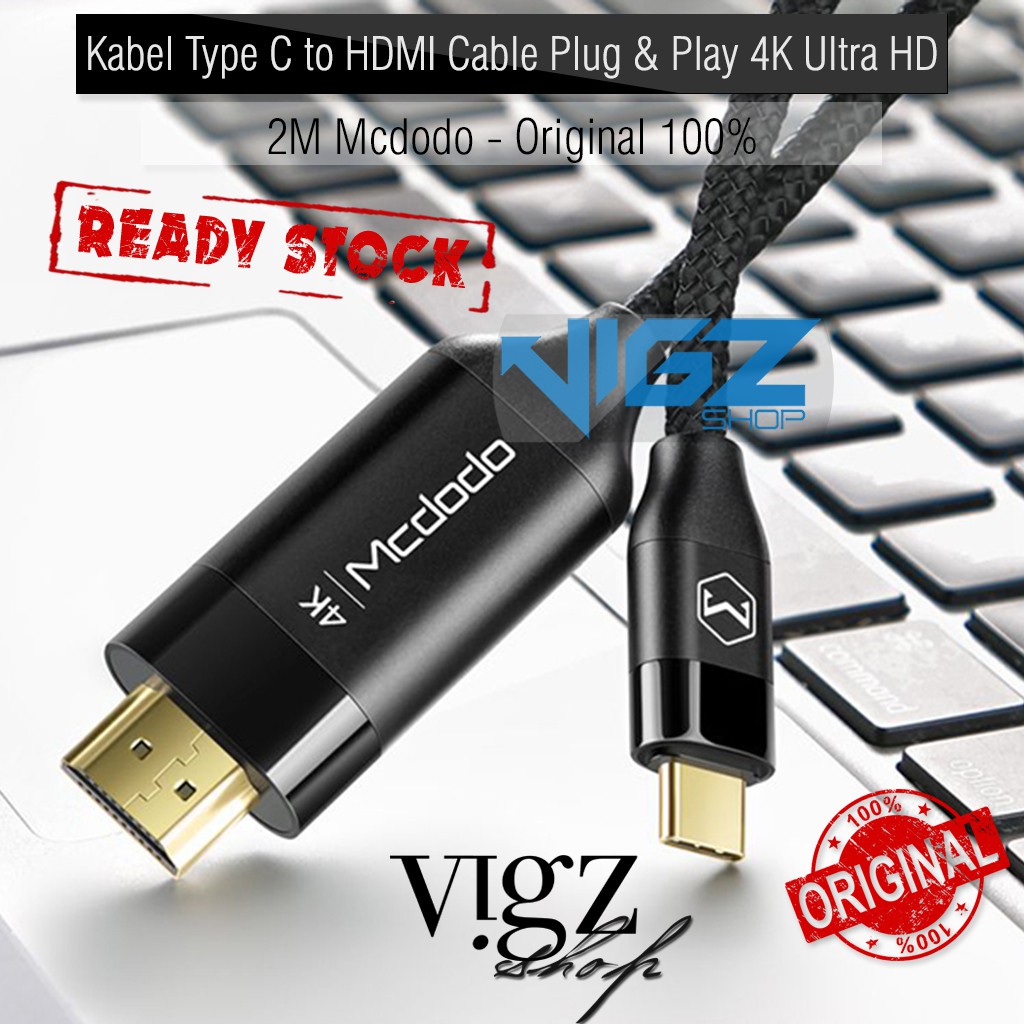 Kabel Type C to HDMI Cable Plug &amp; Play 4K 2M Mcdodo Original CA-588