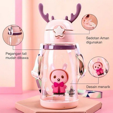 BOTOL MINUM ANAK 600ML KARAKTER TANDUK RUSA LIST [SWEETSPACE]