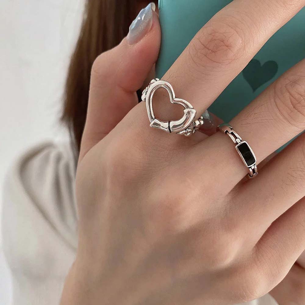 MXBEAUTY Temperament Open Rings Simple Finger Rings Metal Rings Women Hollow Korean Personality Silver Plate Girls Fashion Jewelry