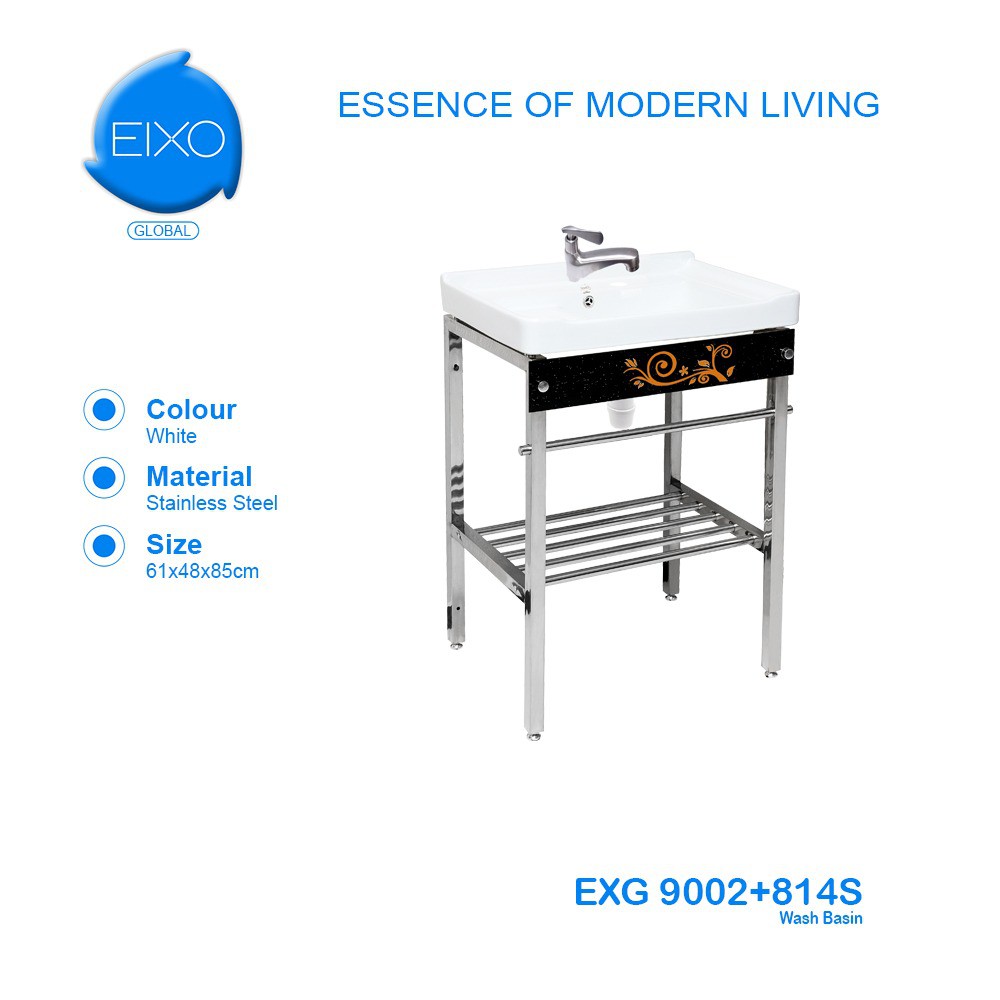 SET Wastafel Portable Keramik Bak Cuci Tangan Kamar mandi EIXO Global EXG 9002 + Keran, Afur, Rak, S