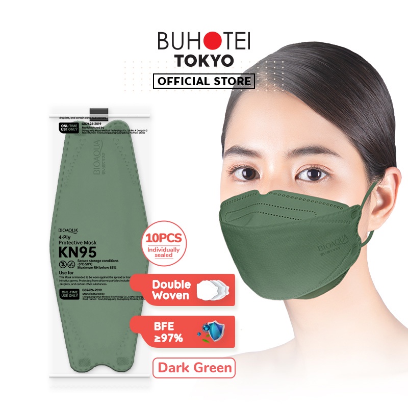 BUHOTEI Disposable Masker wajah EVO Earloop Face Mask Kesehatan masker medis-BA-DarkGreen INV 10p