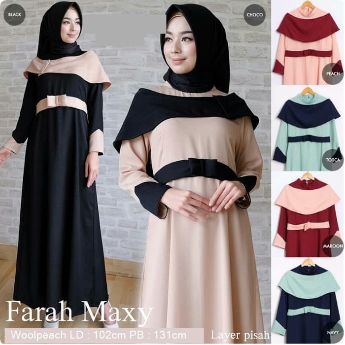 dress muslimah polos rok gaun polos Farah Maxy