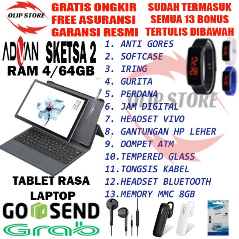TAB ADVAN SKETSA 2 KEYBOARD ORIGINAL STYLUS & CASE 4/64 RAM 4GB ROM 64GB GARANSI RESMI