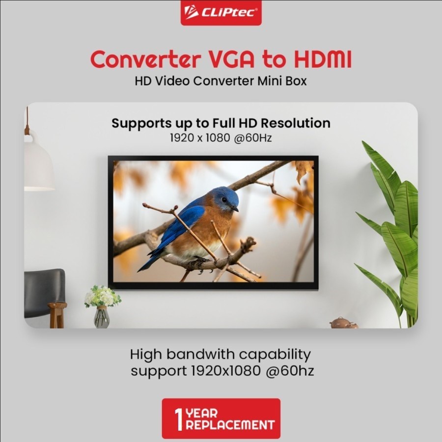 Converter CLIPtec Mini Box CL-CV VH VGA TO HDMI FHD 1080P