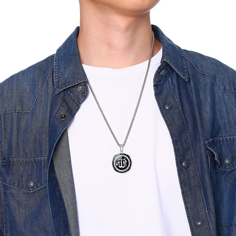 Kalung Liontin Desain Allah Arab Muslim Gaya Vintage Untuk Pria Dan Wanita-4