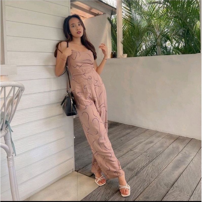 ONE SET KULOT PATTERN // SETELAN TANKTOP FLOWERY-Coklat cacing