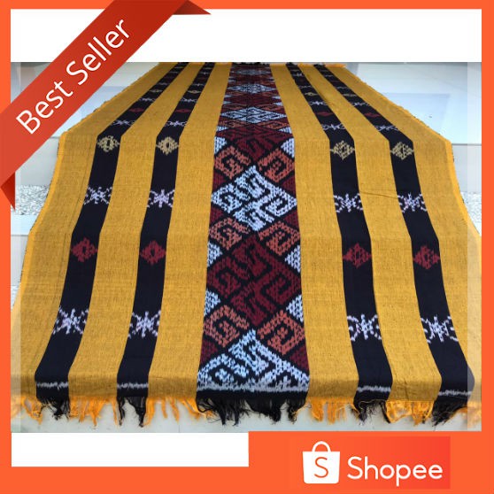 JUAL KAIN TENUN IKAT BLANKET WARNA KUNING MOTIF SULAWESI