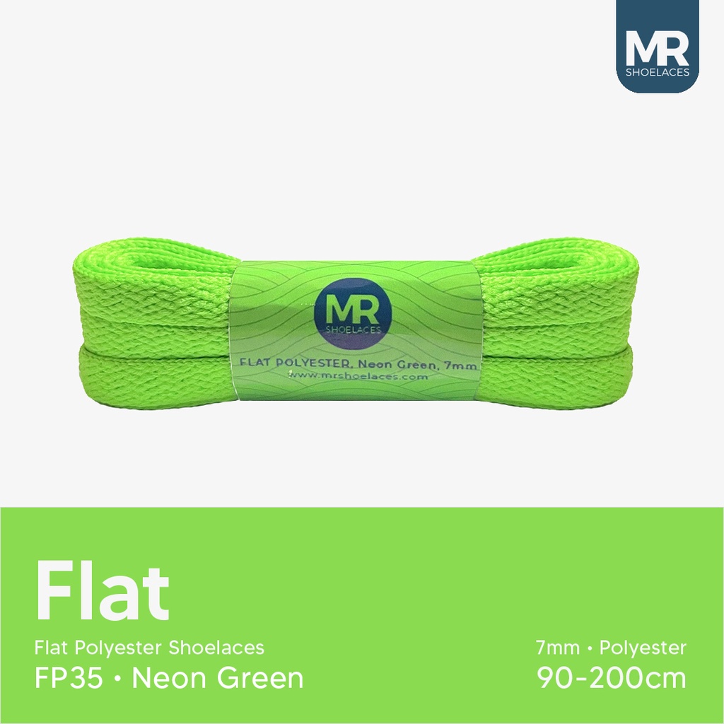 Original MR Shoelaces FP35 Hijau Menyala (Neon Green) Tali Sepatu Polyester Pipih Flat 7mm 80cm 90cm 100cm 120cm 130cm 150cm 180cm 200cm untuk Sneakers - Premium Shoelace Premium Shoelaces