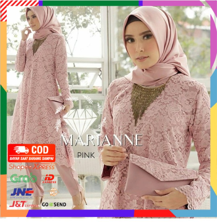 ✨ BISA COD ✨ Setelan Kebaya Tunik Celana Wanita Brukat Baju Brokat Kutu Baru Modern - Dusty