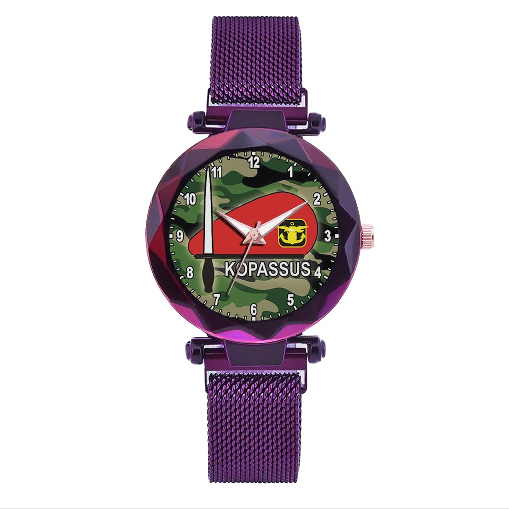 Jam Tangan Wanita Custom - KOPASSUS BAYGROUND LORENG MOTIF 3 Free Box &amp; Batre Cadangan