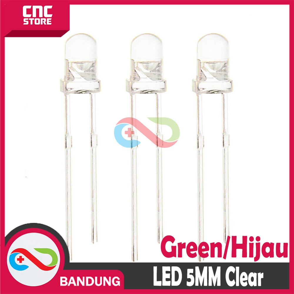 10PCS LED 5MM F5 SUPER BRIGHT GREEN HIJAU CLEAR