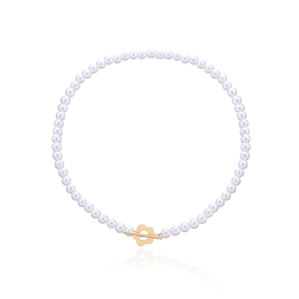 Jewelry Trend Simple Short Pearl Clavicle Chain Temperament Fashion Flower OT Buckle Necklace Womens