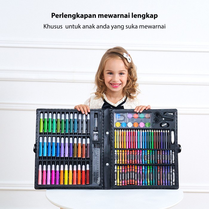 Crayon Set Alat Lukis Mewarnai Anak Set Koper 150 Pcs Pensil Warna Set