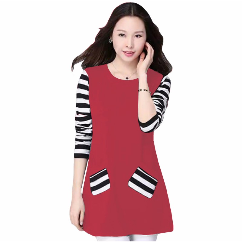 Blus Lengan Panjang Wanita Gaya korea Kombinasi Salur - XSHOP Audrey