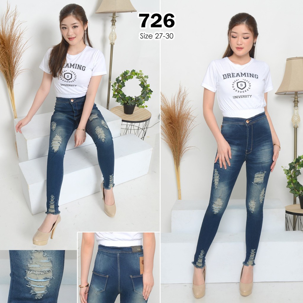 Highwaist Sobek Jeans / Highwaist Sobek / Celana Pinggang Tinggi / Haiwes Jeans / Highwaist Ripped