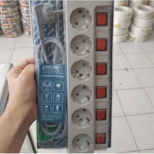 Uticon Stop Kontak 6 Lubang Saklar Tersendiri Kabel 1,5m ST-1682SW