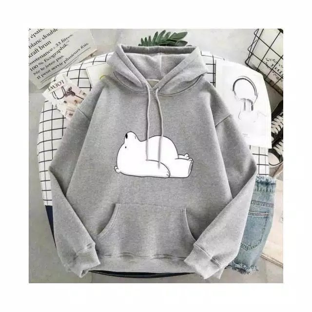 SLEEP BEAR CUTE Sweater Hoodie Wanita Bahan Fleece-2