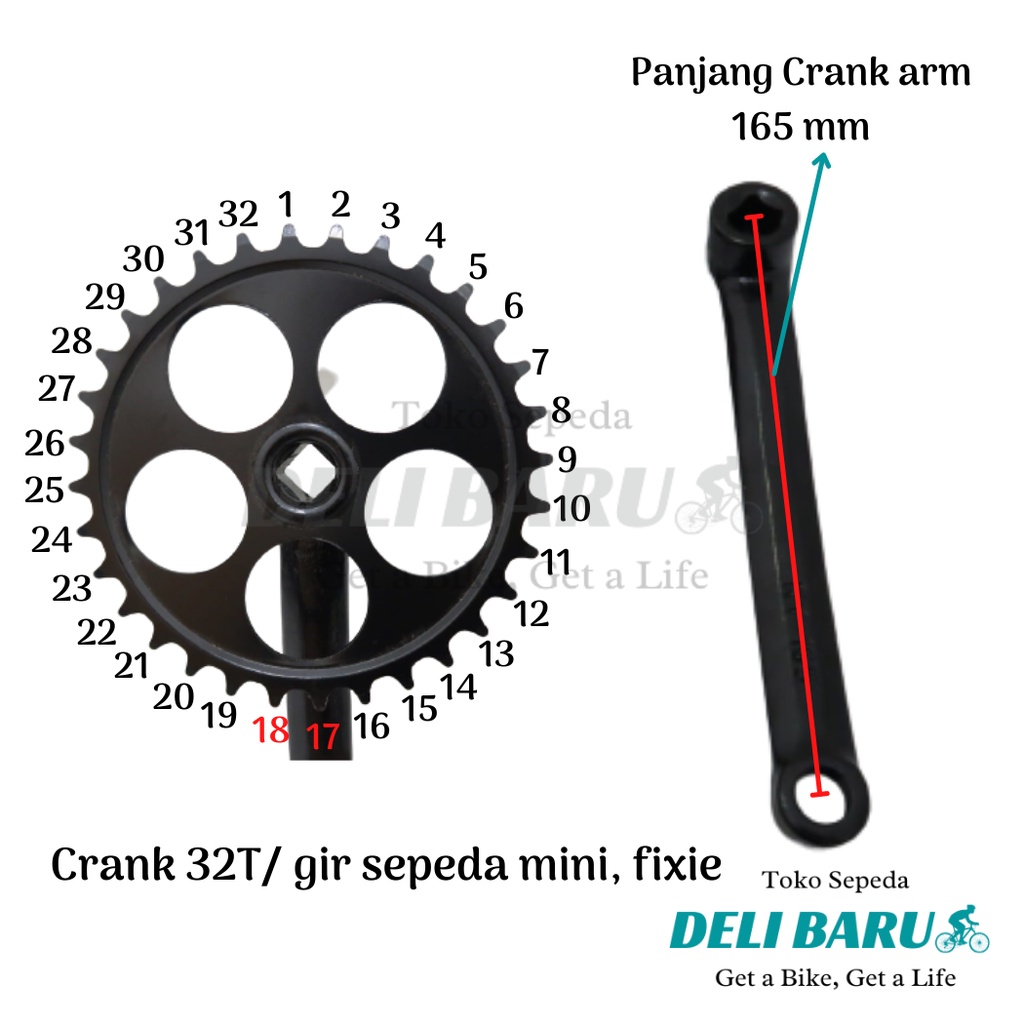 Deli baru Crank single speed 32T gir tengah model as kotak sepeda mini fixie