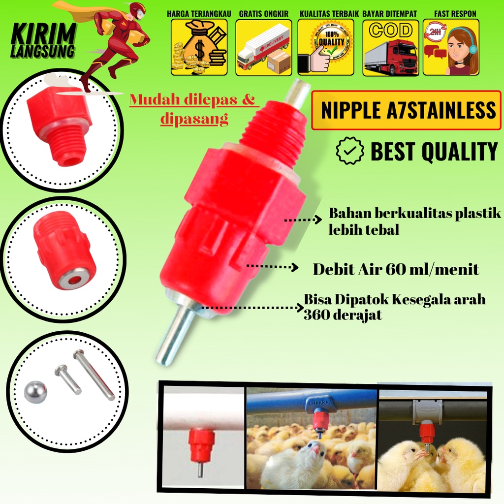 Nipple Ayam Petelur Nipel Puyuh Nepel Alat Minum Ayam Broiler A7 AG ZONE