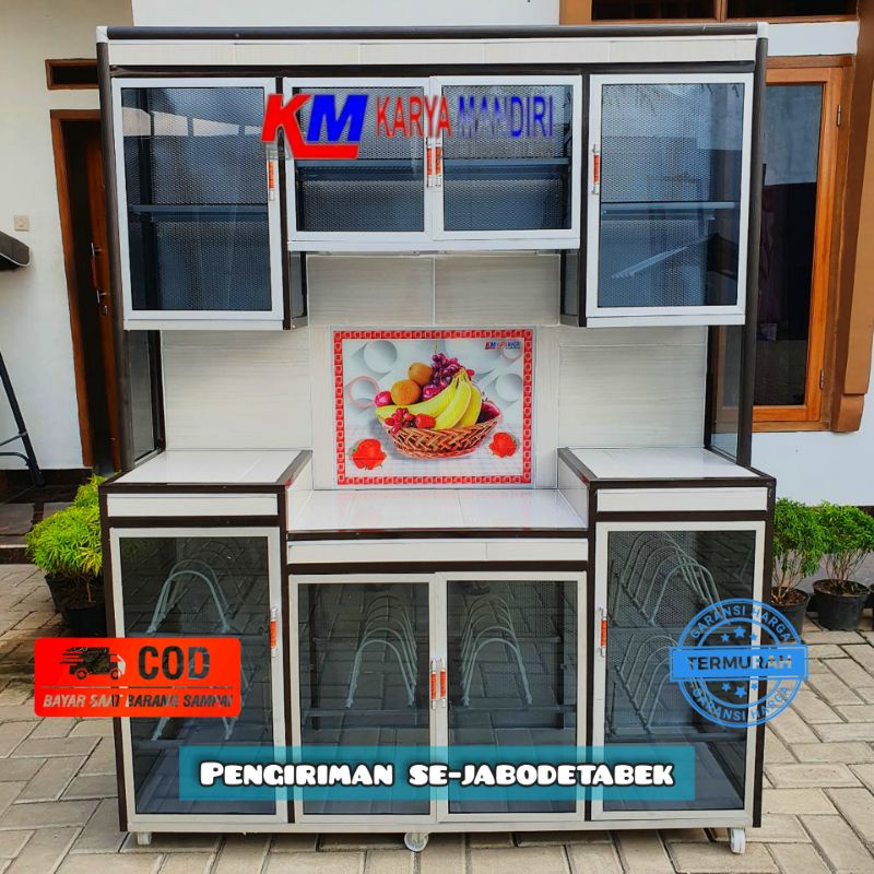 Rak Piring / Rak Dapur 4 Pintu Varian Komplit Keramik, Kaca, PVC, Aluminium Termurah