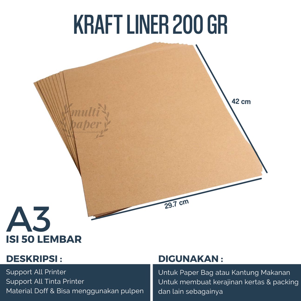 

Kertas Kraft A3 Liner 200 gsm isi 50 lembar / Kertas Bahan Paper Bag / Kertas Paper Bag