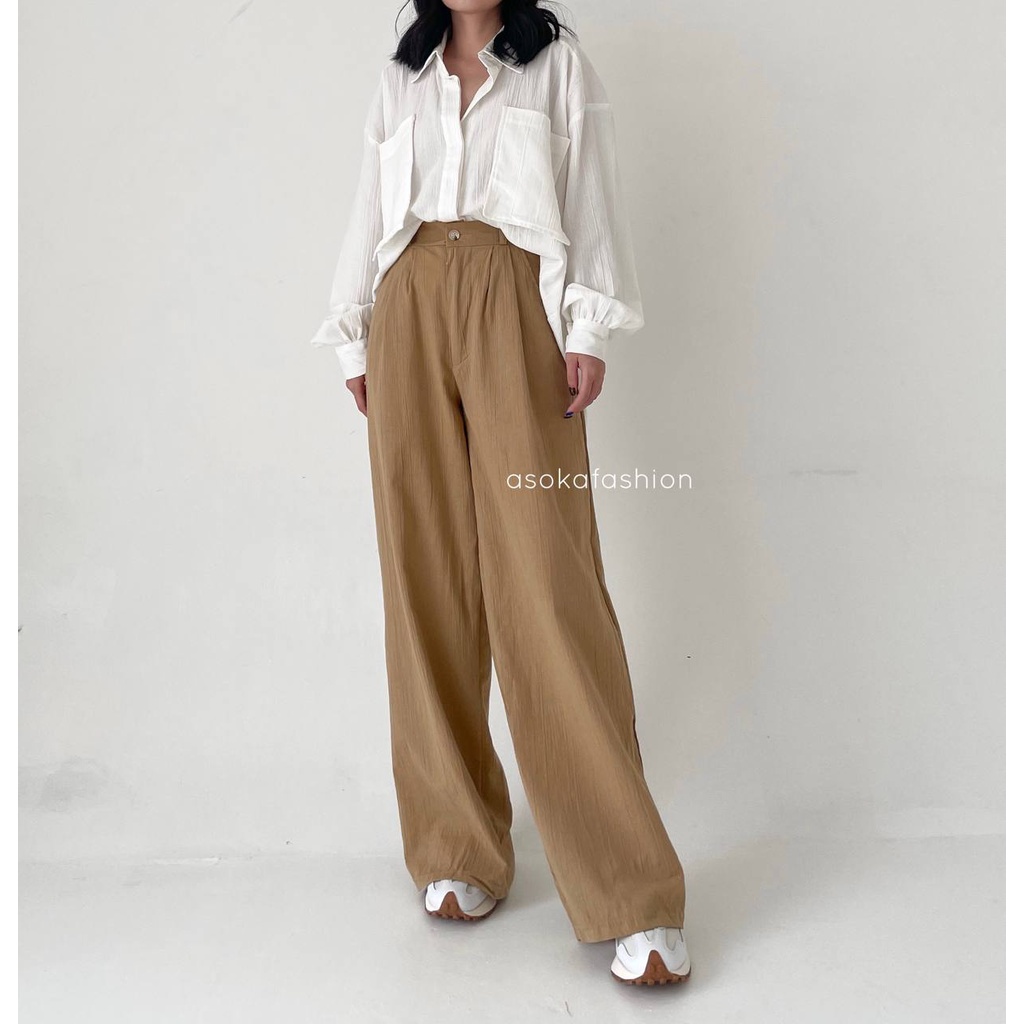 ASOKA Beatrix Pants 1103 - Celana Kulot Linen Crinckle Highwaist I Celana Basic Wanita I Cullote Highwaist