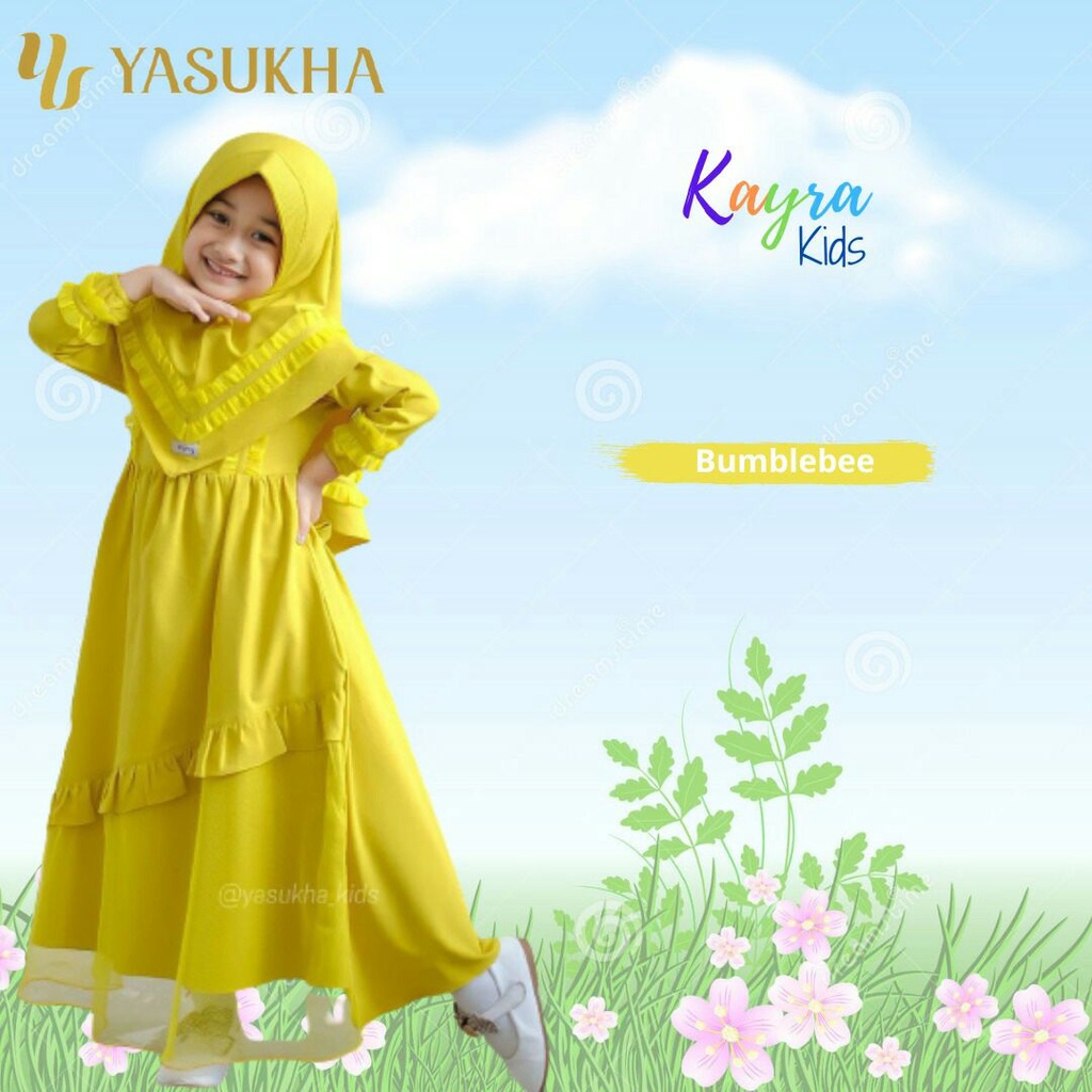 SET GAMIS ANAK KAYRA KIDS BUMBLE BEE BY YASUKHA ARUMY OFFICIAL SETELAN HIJAB DRESS BAJU BUSANA MUSLI