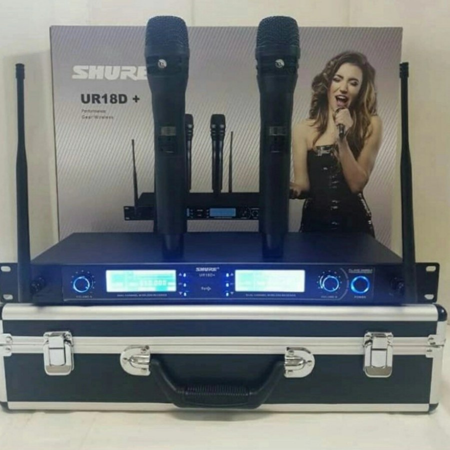 [ HARGA TERBAIK ]Mic wireless Shure UR-18D+ (2 mic pegang) FREE KOPER + BUSA + RING MIC