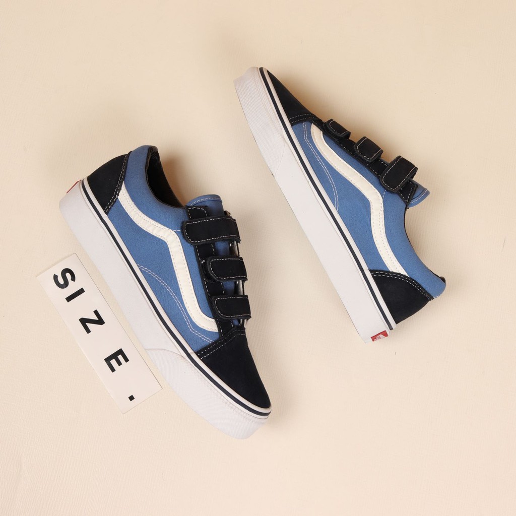black and blue velcro vans