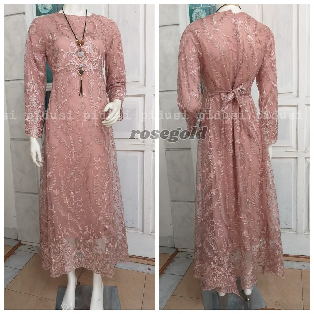 Long gamis tulle bordir mutiara SARADA / GAMIS PESTA / gamis tulle bordir timbul