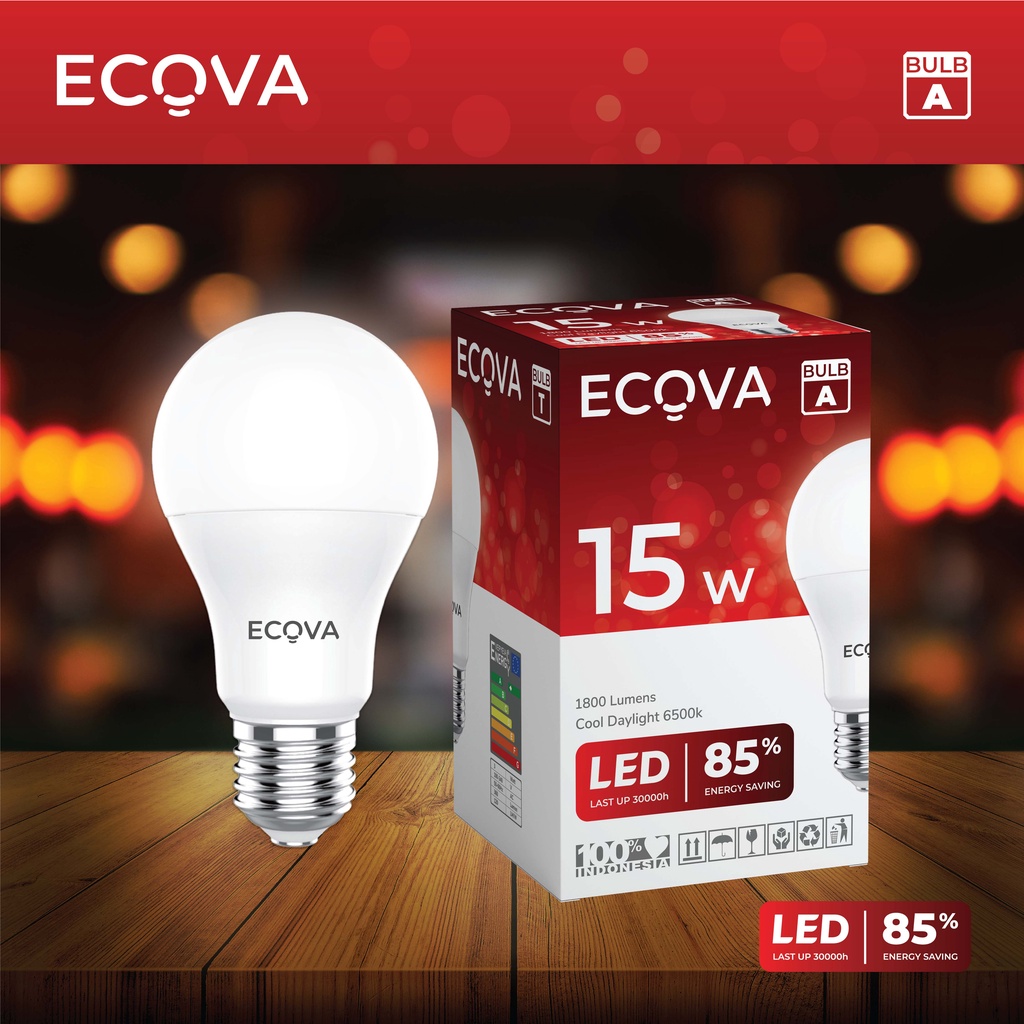 LAMPU LED ECOVA Bulb A 9 WATT 12 WATT 15 WATT Lampu Murah Hemat Energi Awet Tahan Lama Rekomen STAR LED