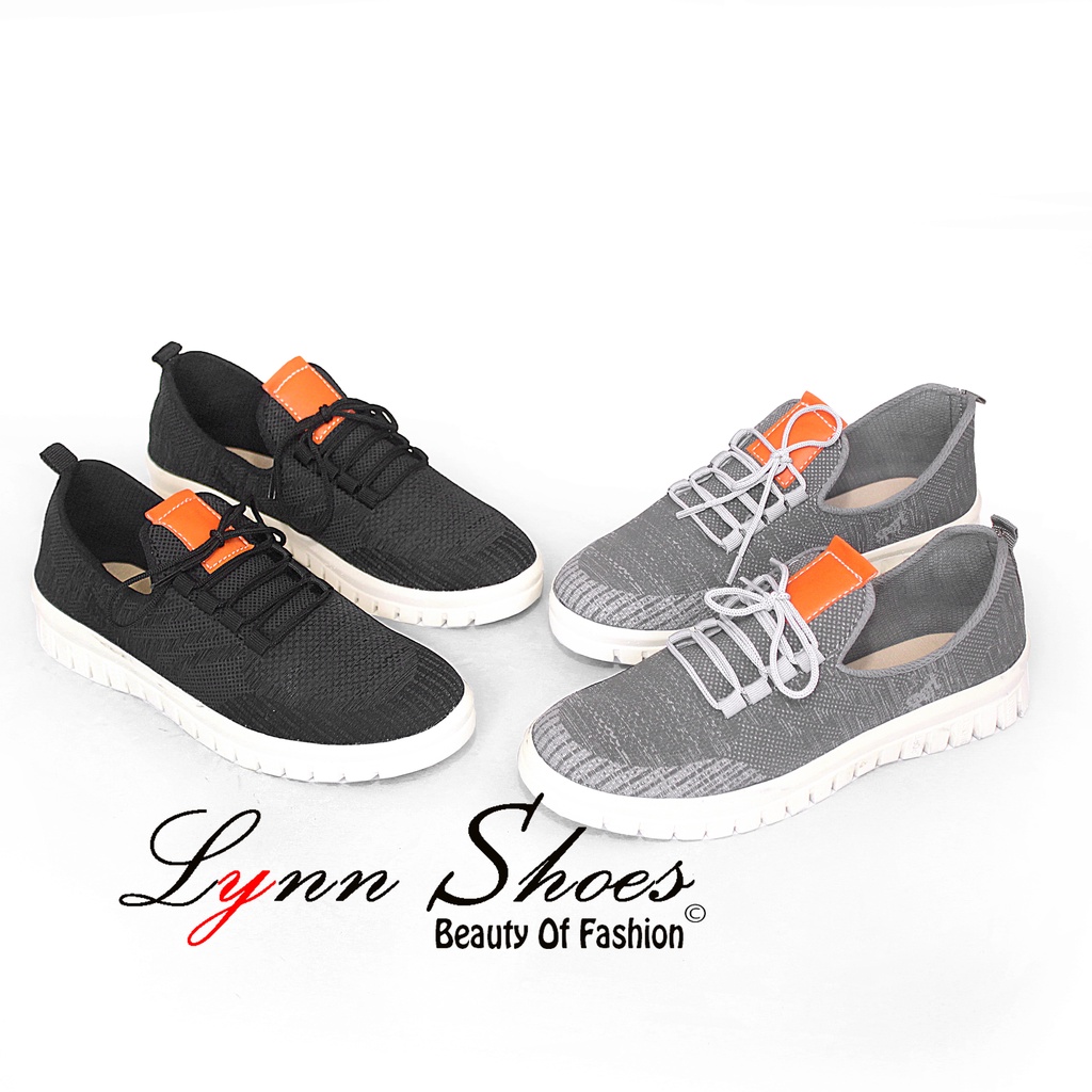 Lynn Sepatu Slip On Sneakers Tali Wanita K13U - Abu / Hitam