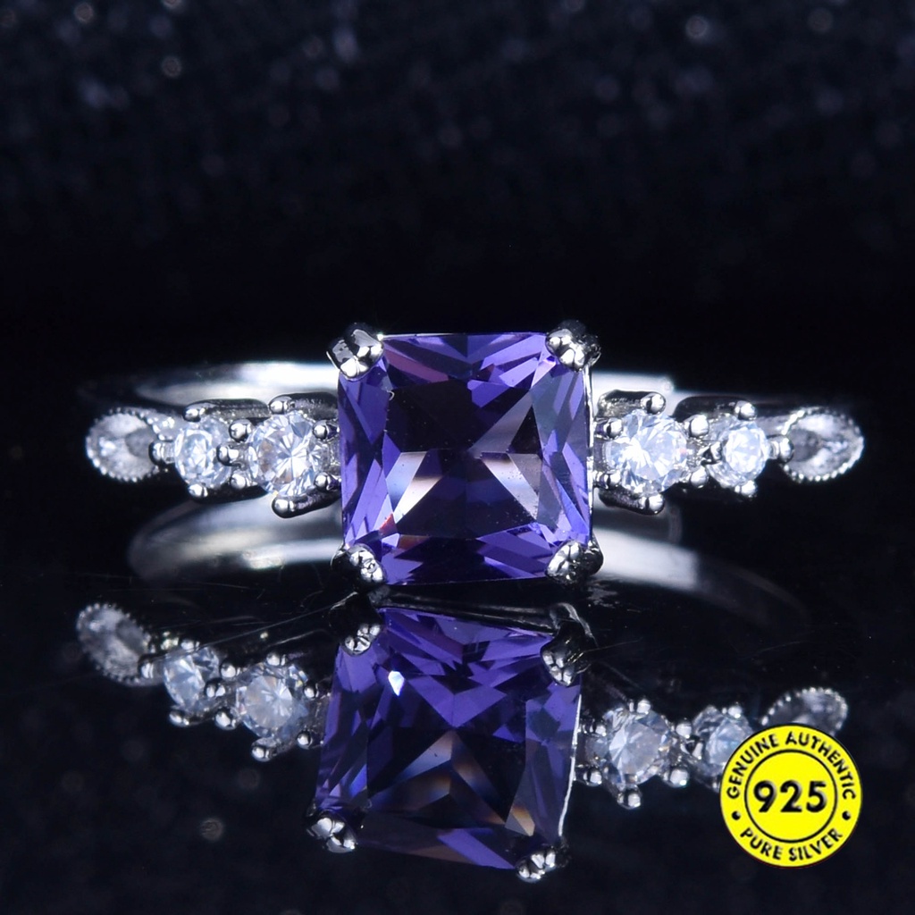 Cincin Berlian Amethyst Persegi Model Terbuka Dapat Disesuaikan