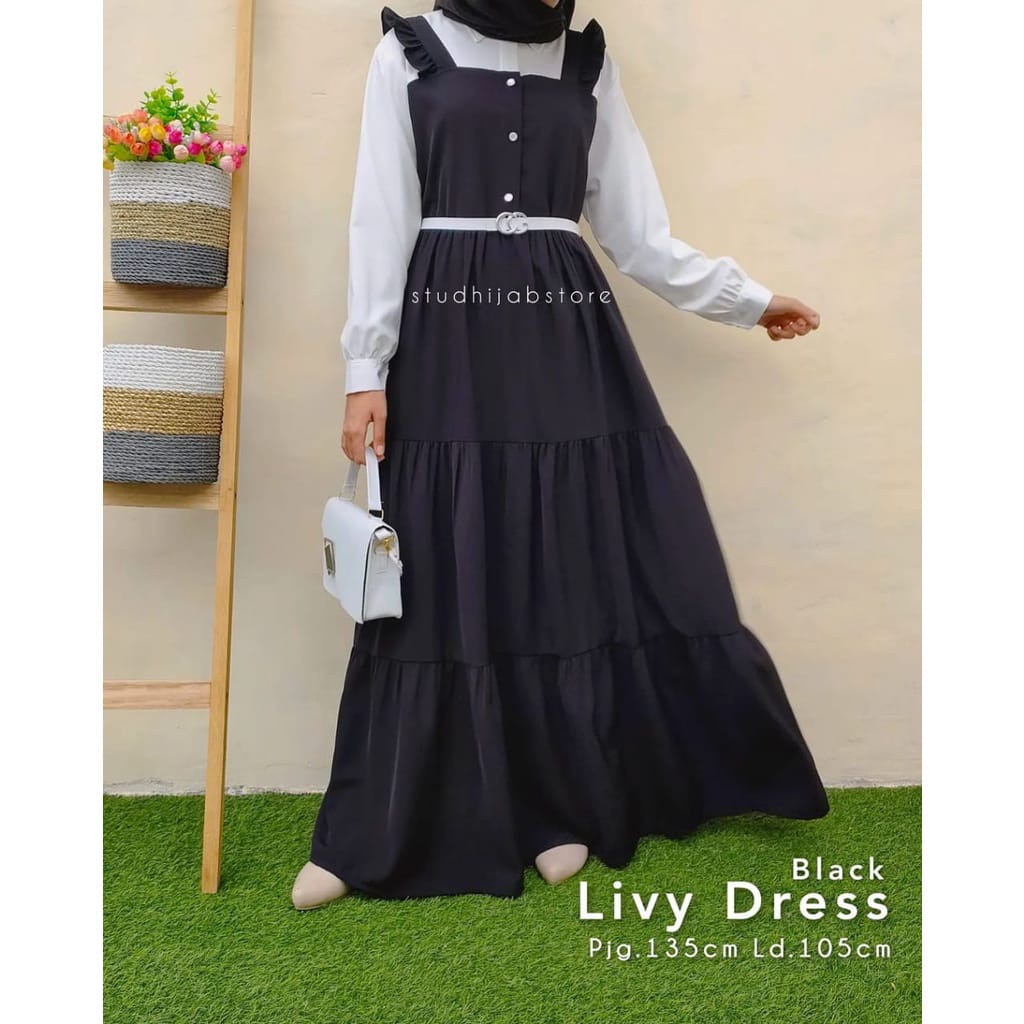 Baju Gamis Syari Syar I asdf Muslim Pesta Fashion Wanita Remaja Murah Terbaru Dress Polos 2020 2021-LIVY - HITAM