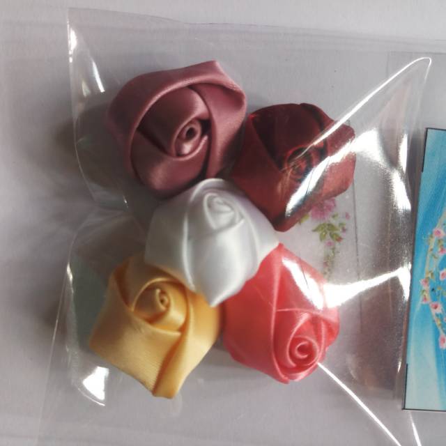 Bunga kuncup mawar bahan pita satin utk hiasan dekorasi, mahar (AB 004)