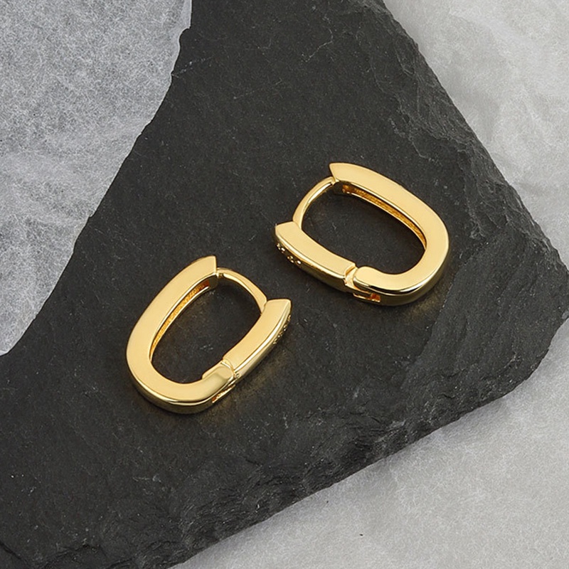 Anting Bentuk U Geometris Warna Silver Bahan Zirkon Gaya Perancis Untuk Pria Dan Wanita