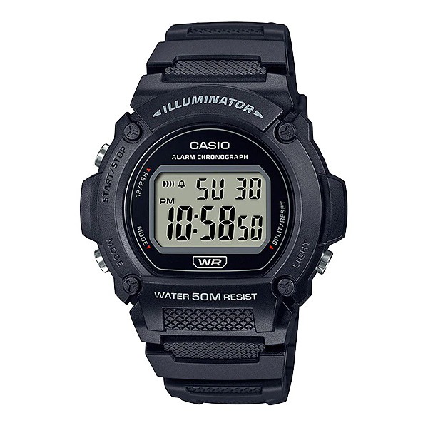 Casio General W219H-1A / W-219H-8B 2A 2A2 4A 8B Jam Tangan Pria Digital Karet Hitam