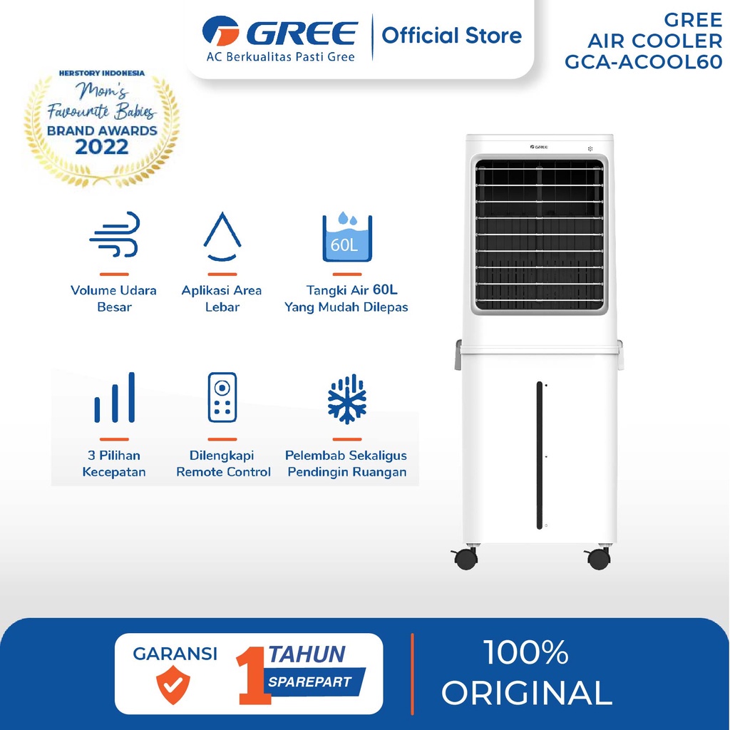 GREE Air Cooler Kapasitas 60 Liter - with Honeycomb + pra-filter - penyejuk & Humidifier - Model GCA