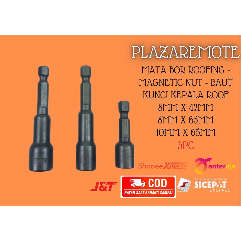 MATA BOR ROOFING - MAGNETIC NUT - BAUT KUNCI KEPALA ROOF 3PC