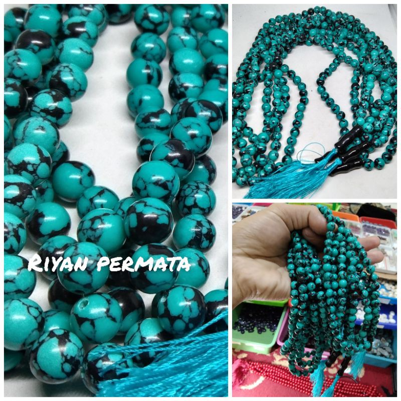 Tasbih batu pirus biru serat hitam