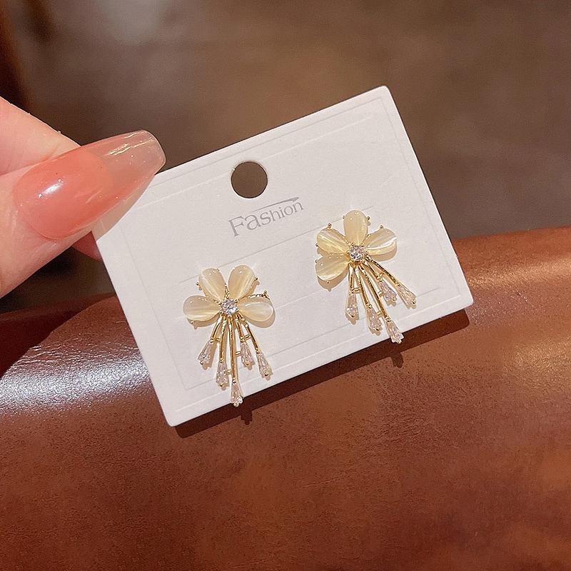 Anting Tusuk Sterling silver 925 Desain Bunga Hias Batu Opal Mewah Untuk Wanita