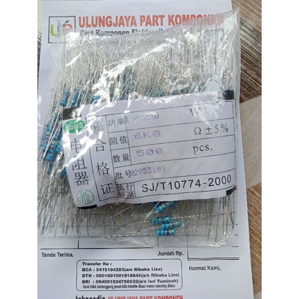 resistor 6k8 6.8 kilo ohm 0.5watt