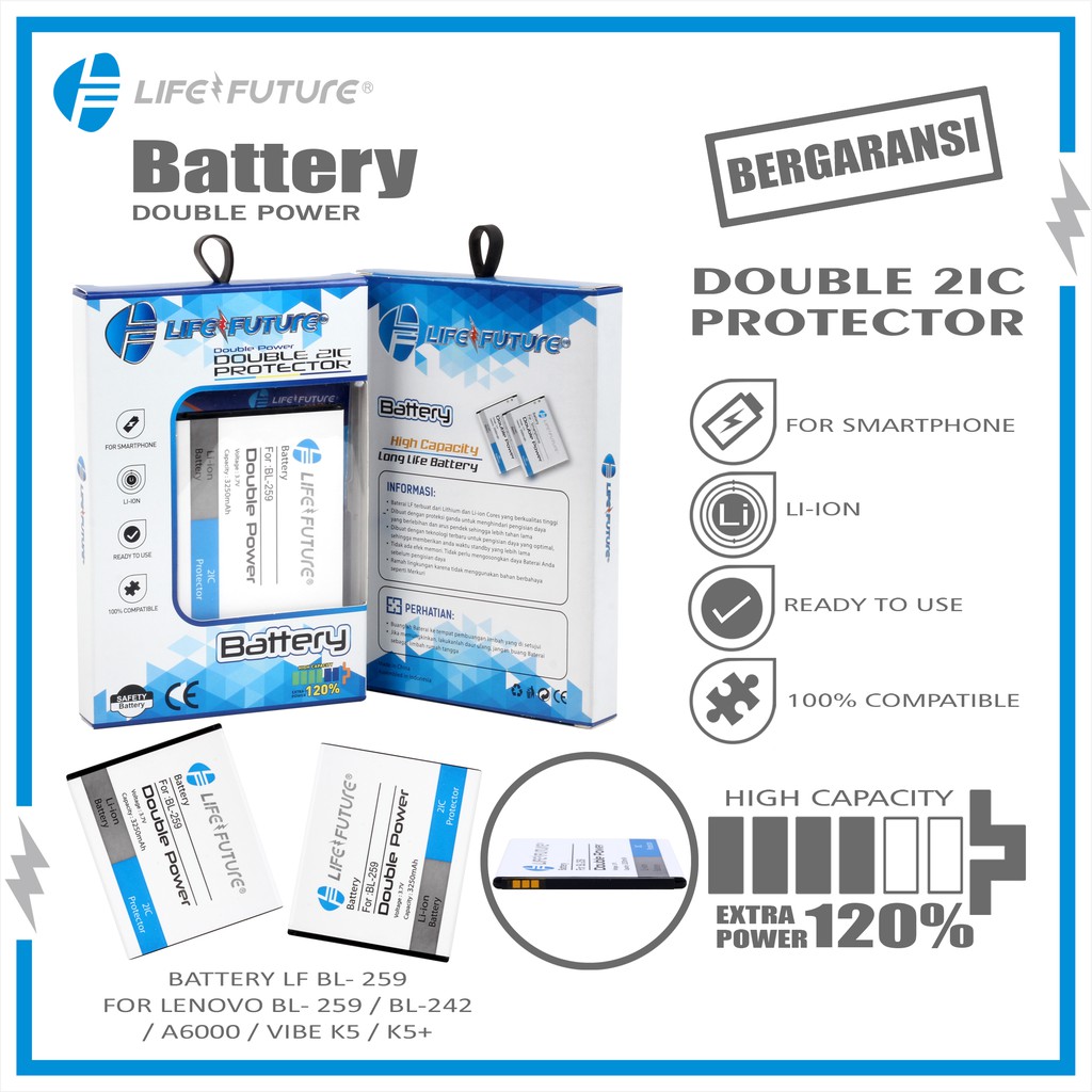 LIFE FUTURE Baterai / Battery / Batre Lenovo BL-259 / BL-242 / A6000
