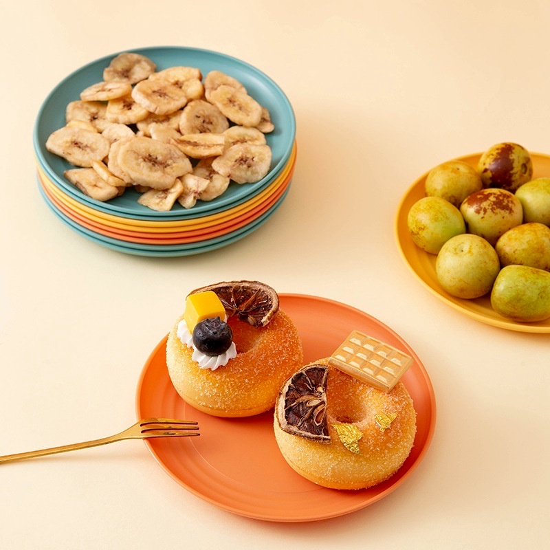 8pcs / Set Piring Snack / Makanan Dengan Holder Bawah Warna Permen Dapat Digunakan Kembali Untuk Meja Makan