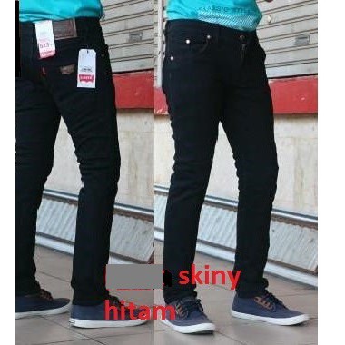 Plain black hitam long pants jeans celana panjang stretch ngaret karet bagus mantap melar murah cela